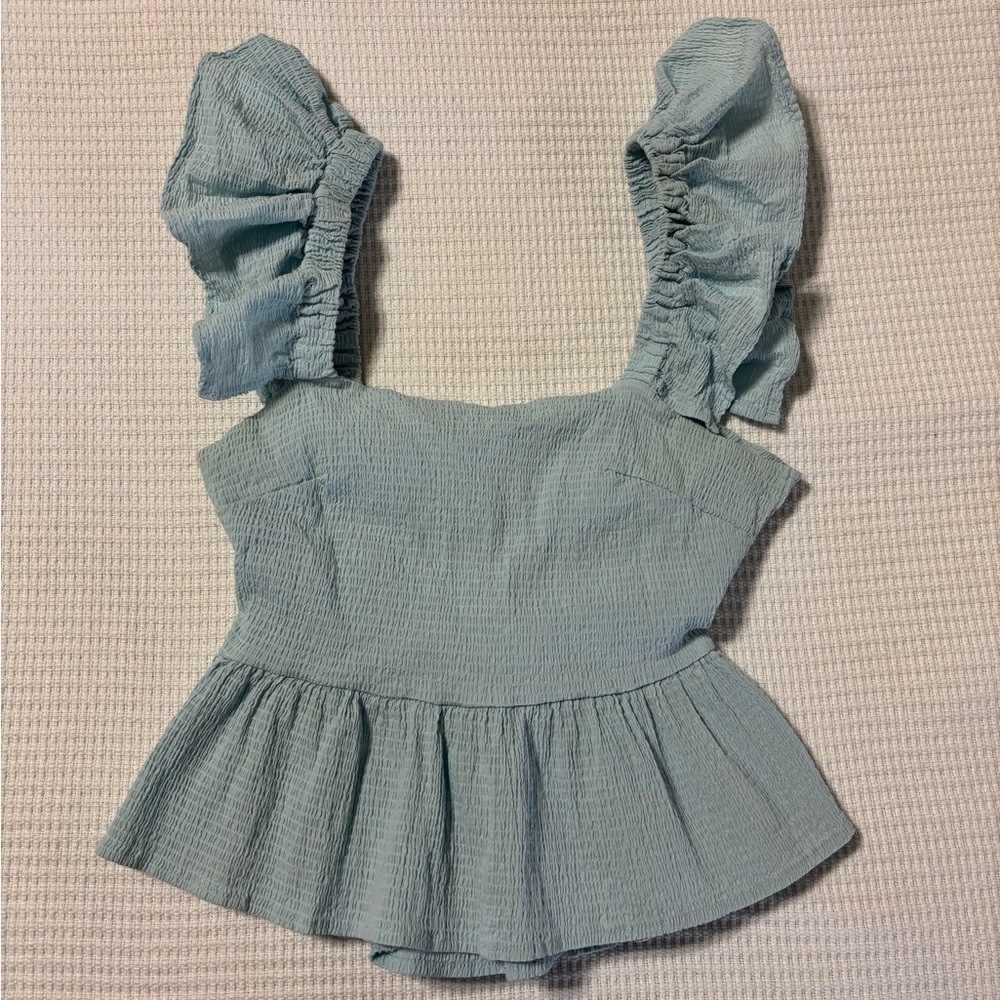 Women's Light Blue Ruffled Top